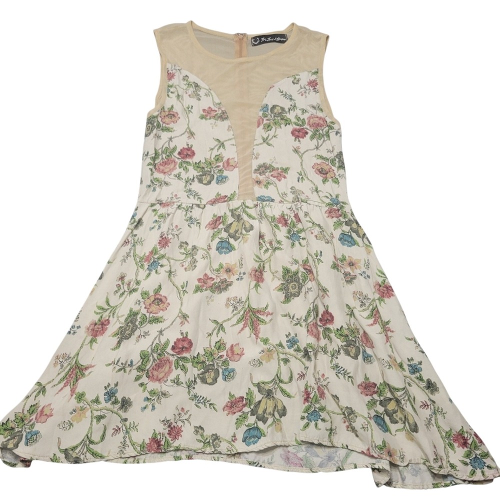 FOR LOVE & LEMONS Womens Medium Beige Lulu Floral Sheer Mesh Flared Mini Skater